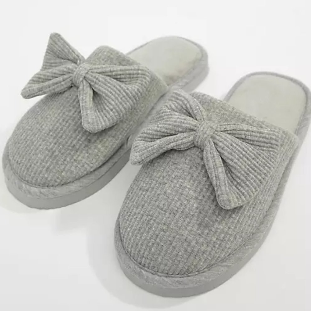 ASOS Grey Ribbed Nixie Bow Cozy Slippers